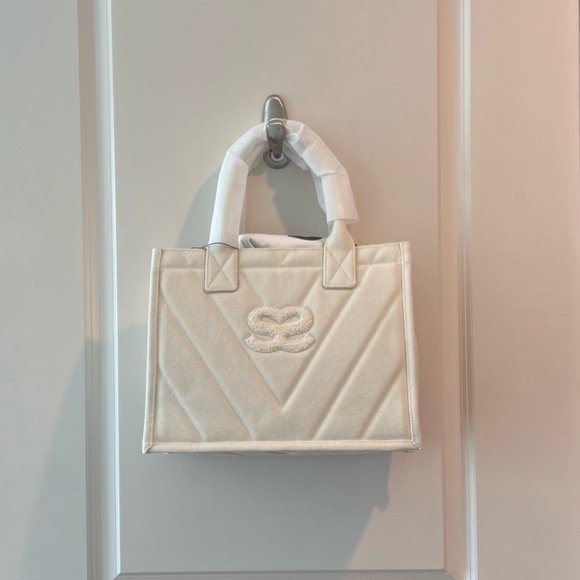 SANDRO Kasbah Quilted Canvas Tote Bag In Ecru. NWT - Picture 2 of 16
